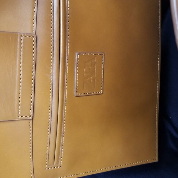 ZARA XXL Leather Bucket Tote Brown with Black Handles - Picture 15 of 16